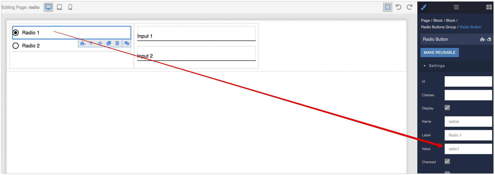 Visibility Logic to add/remove input fields from radio button select -  General - Backendless Support