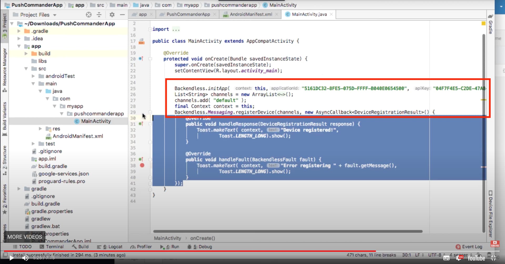 Application initialization in client side set up for SDK for Android/Java -  Android - Backendless Support