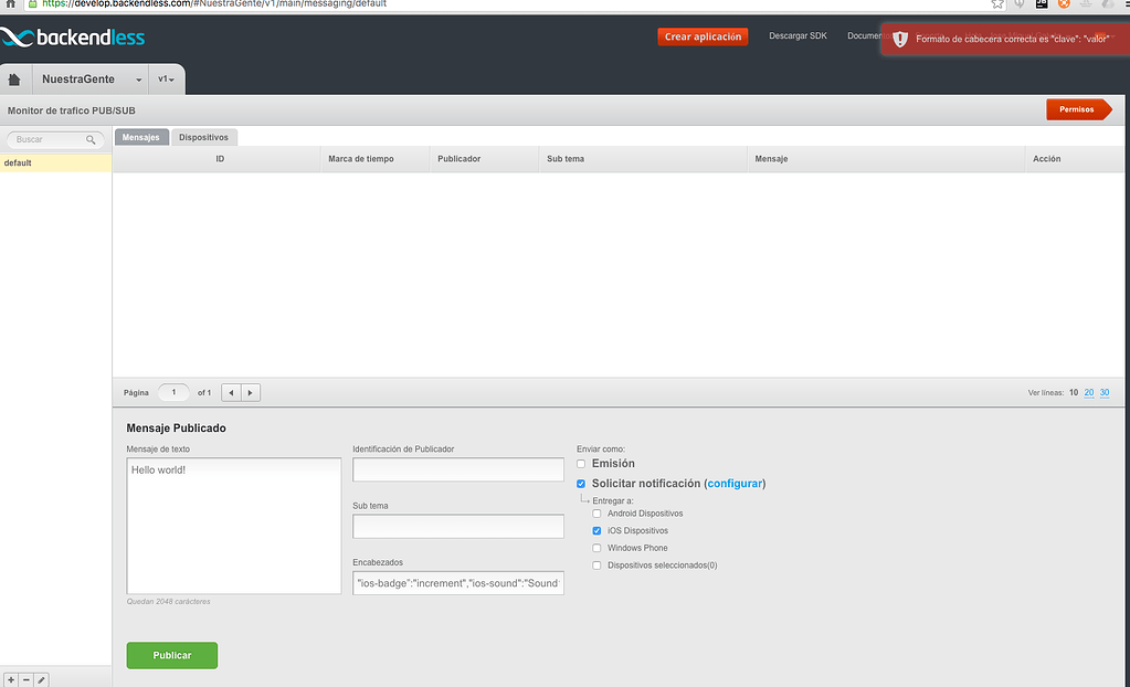 Push Notifications headers in web console - General - Backendless Support