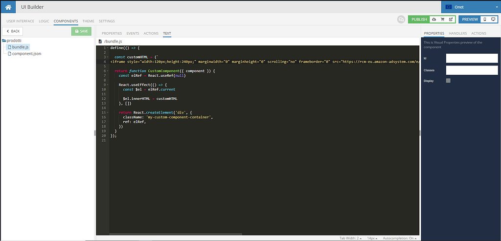Integrate HTML code into JS through a custom component - UI Builder ...