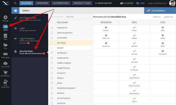 Security Roles Settings - ConsoleDemo - Backendless 2022-12-20 09-55-52