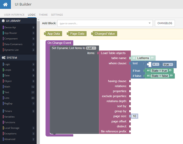UI Builder Logic Toggle-Where Clause Logic-Screenshot