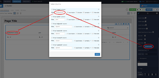 configure table columns