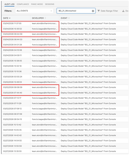 App Audit Logs - brilliant_grades - Backendless 2026-03-04 12-59-14