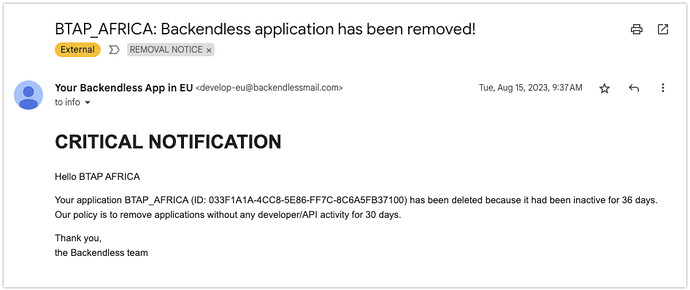 BTAP_AFRICA: Backendless application has been removed! - mark@backendless.com - Backendless.com Mail 2024-04-02 14-23-23