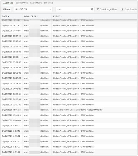 App Audit Logs - brilliant_grades - Backendless 2025-06-24 14-42-03