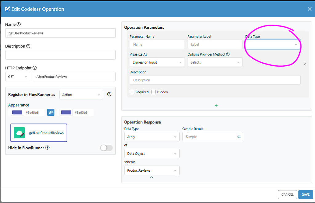 Cloud code operation parameters missing options - Bug - Backendless Support
